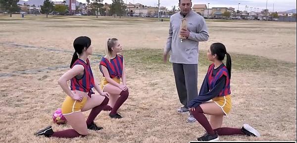  Soccer girls team Avery Black, Coco Lovelock, and Diana Grace make a naughty move on their resting coach.